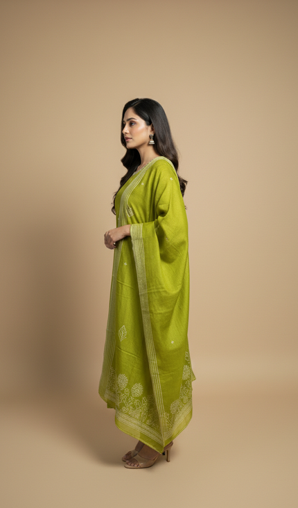 Green Vatican Fabric Kurta Set For Women|K22_3