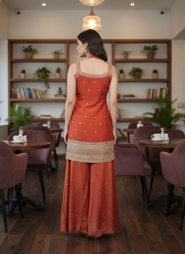 Orange silk Palazzo Set With Dupatta| AS-00254