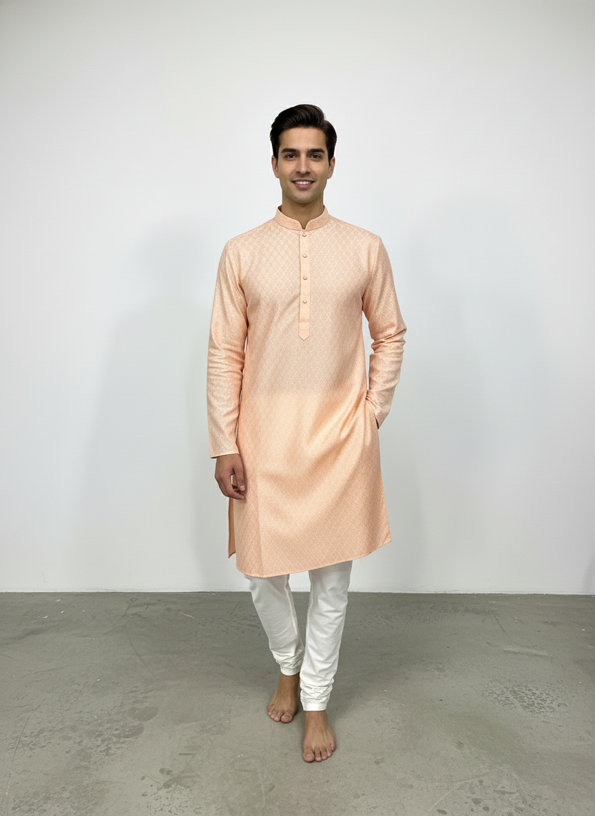 Golden Beige Floral Jaal Patterned Kurta Set| AS-M04