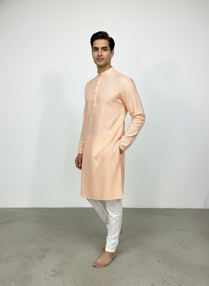 Golden Beige Floral Jaal Patterned Kurta Set| AS-M04