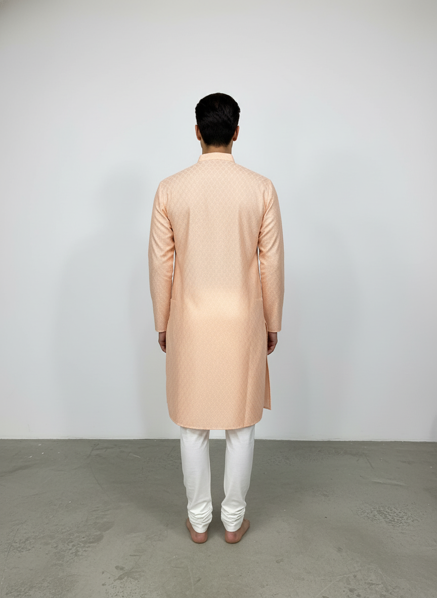 Golden Beige Floral Jaal Patterned Kurta Set| AS-M04