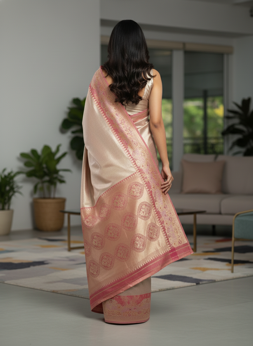 Peach Kanchipuram Silk Saree With Butta Design| AS-00142