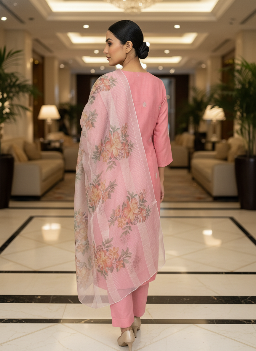 Elegant peach Kurta Set with Banarasi Dupatta| AS-00192
