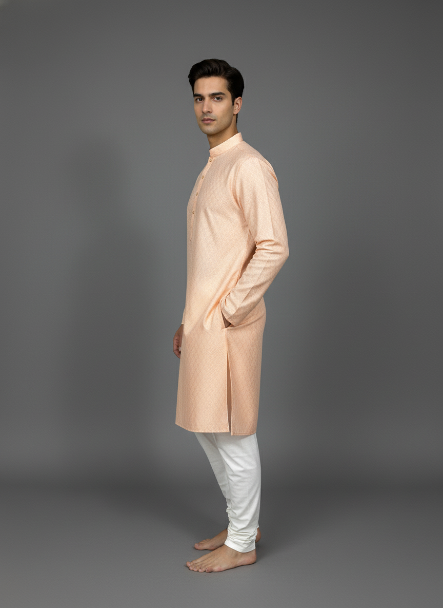 Golden Beige Floral Jaal Patterned Kurta Set| AS-M04