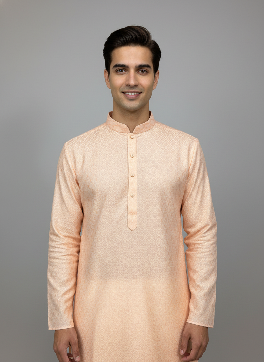 Golden Beige Floral Jaal Patterned Kurta Set| AS-M04