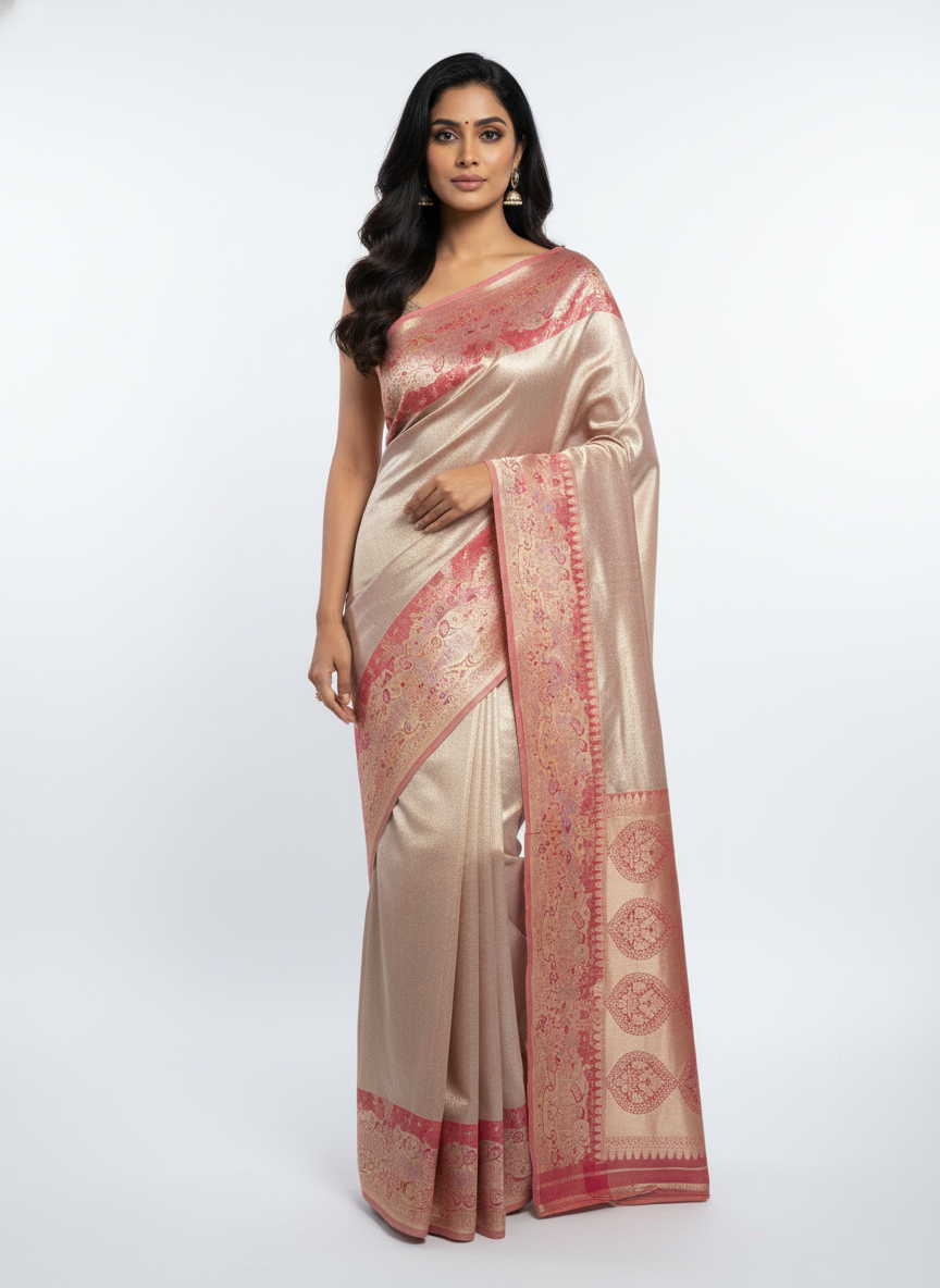 Peach Kanchipuram Silk Saree With Butta Design| AS-00142