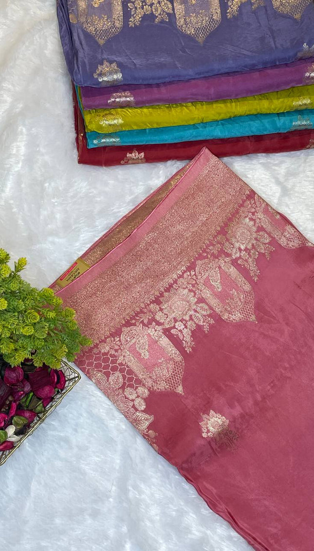 Peachcage design Crepe Silk Saree With Silver Zari Border|DS3