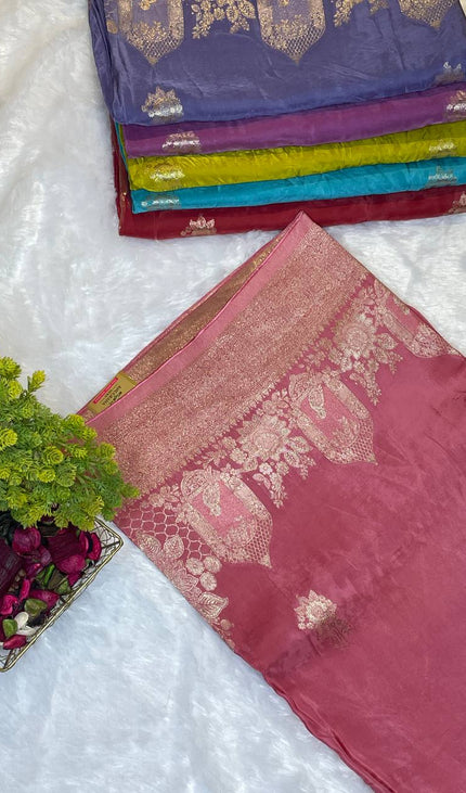 Peachcage design Crepe Silk Saree With Silver Zari Border|DS3
