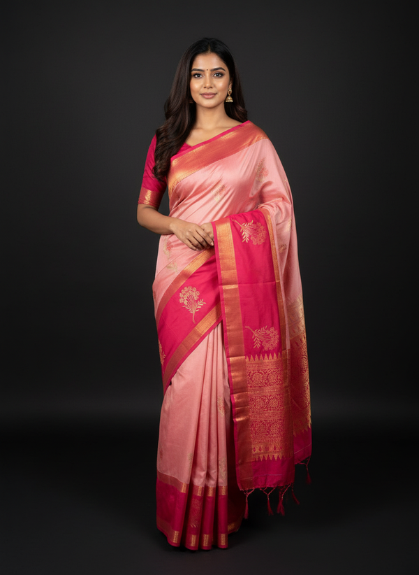 Pista Kanchipuram Brocade Silk Saree With Butta Design| AS-00125