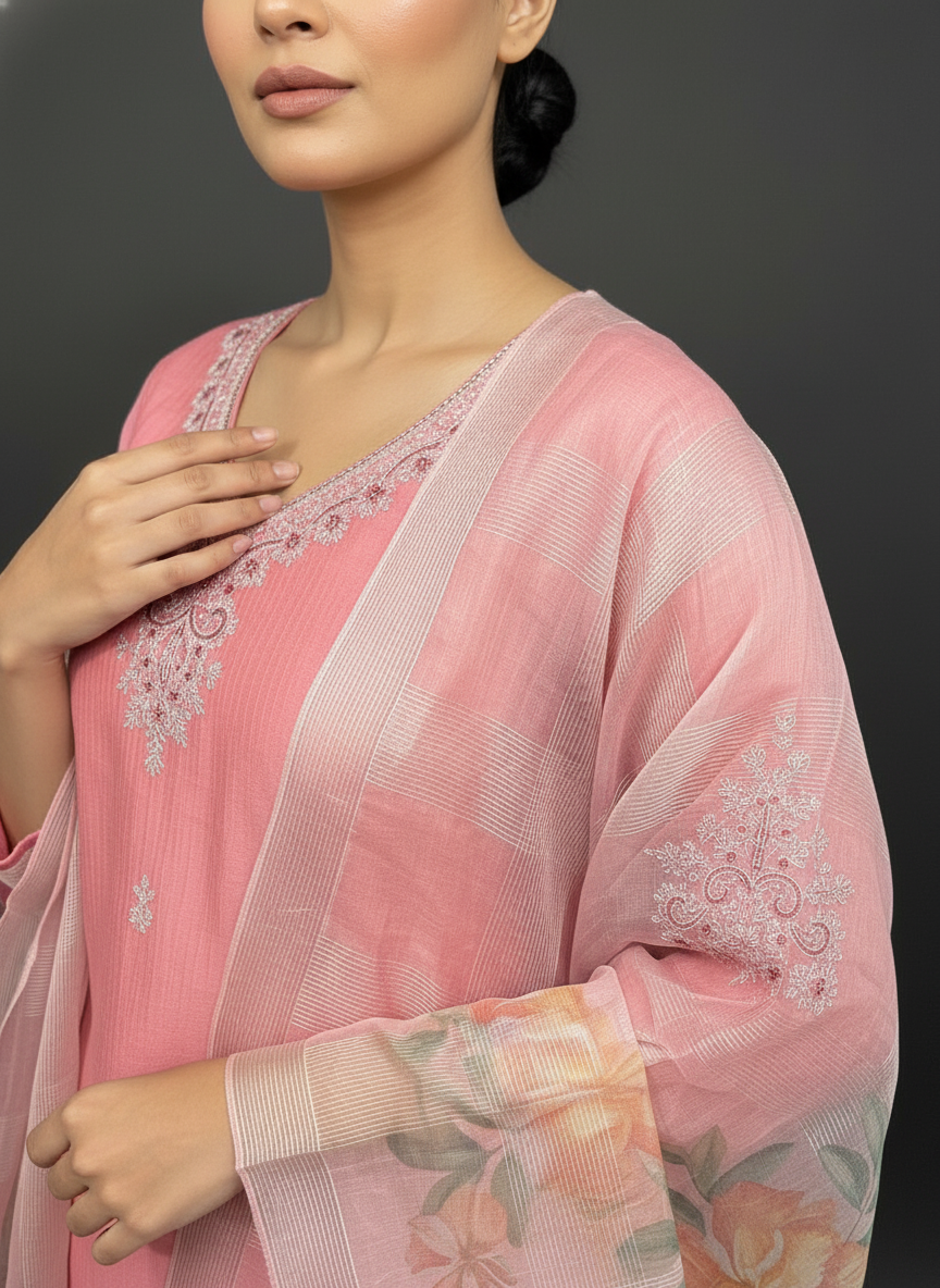 Elegant peach Kurta Set with Banarasi Dupatta| AS-00192
