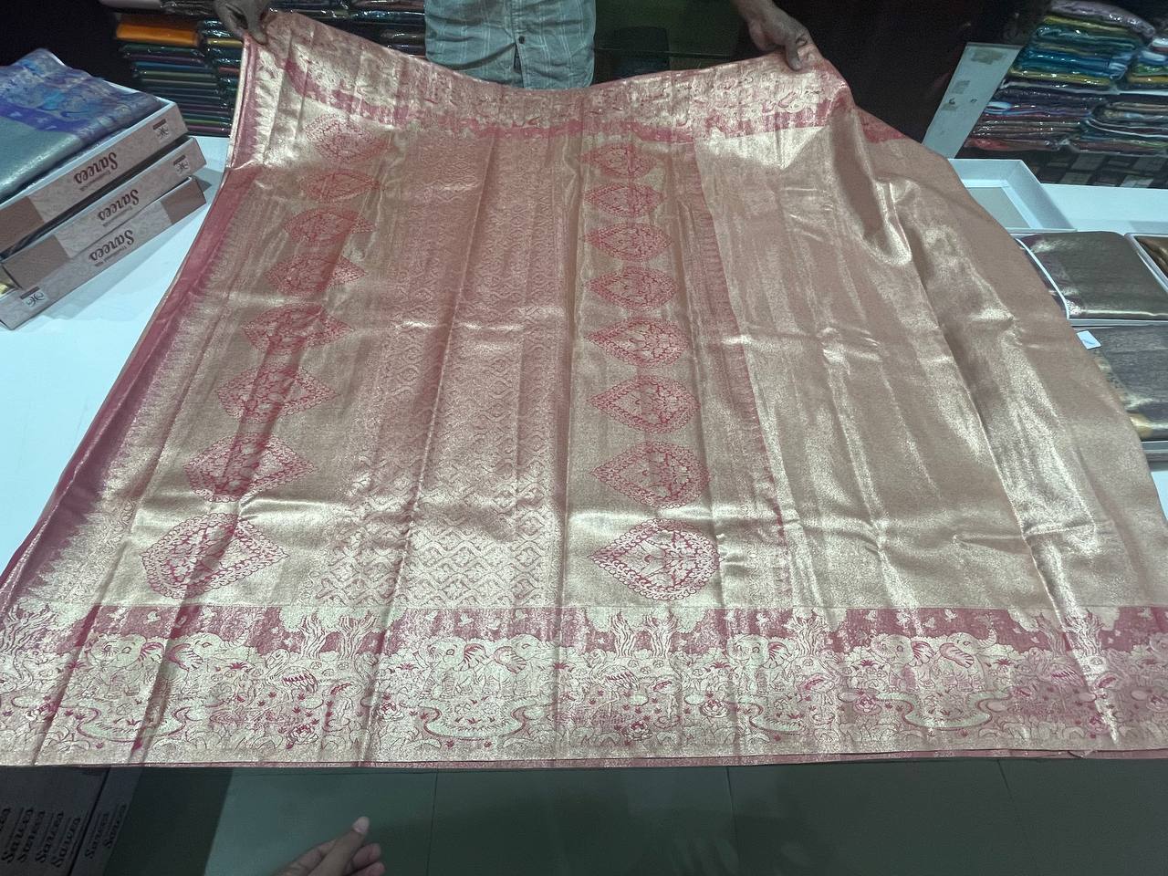 Peach Kanchipuram Silk Saree With Butta Design| AS-00142