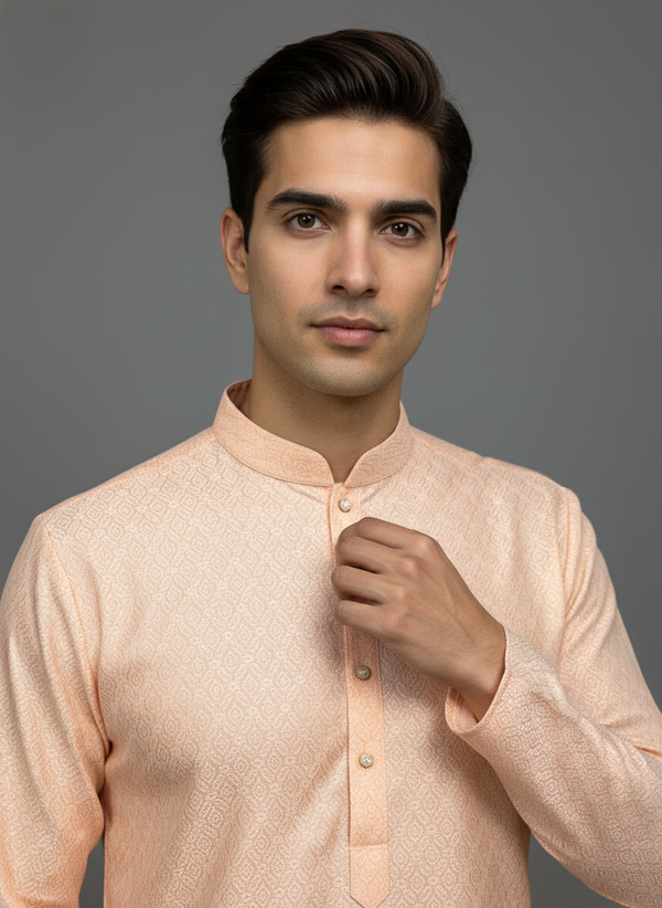 Golden Beige Floral Jaal Patterned Kurta Set| AS-M04