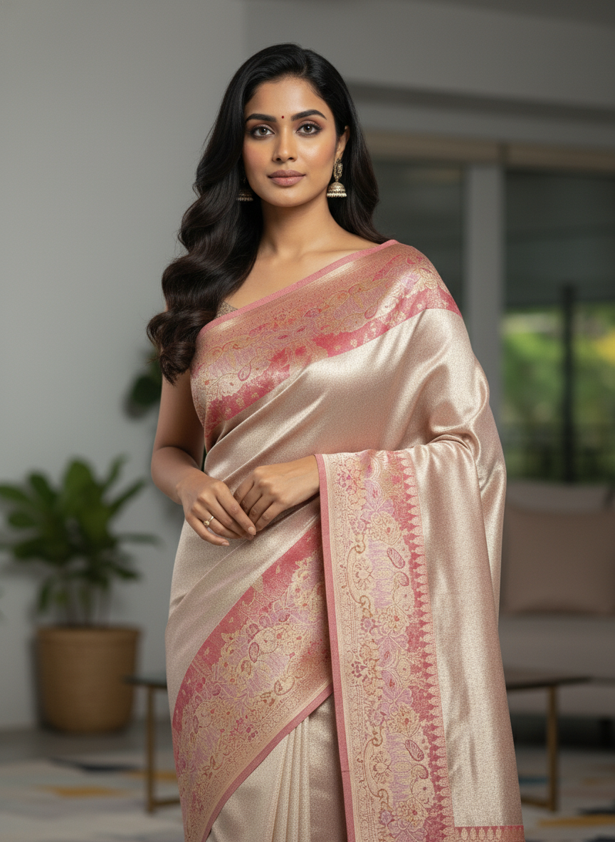 Peach Kanchipuram Silk Saree With Butta Design| AS-00142