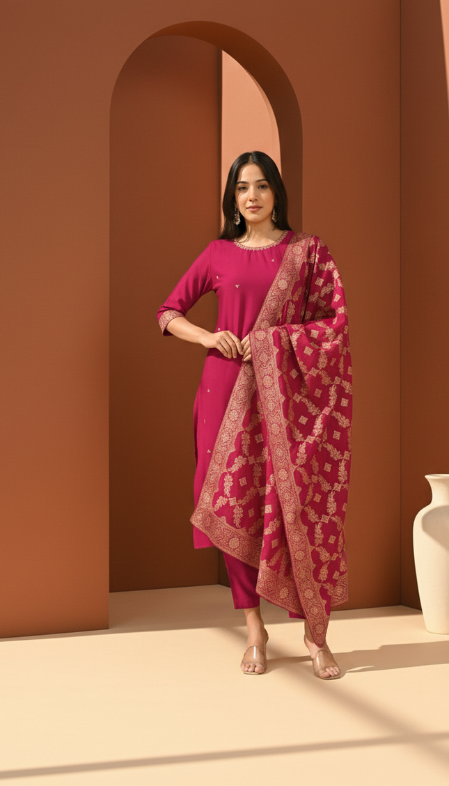 Pink Vatican Fabric Kurta Set For Women|K22_1