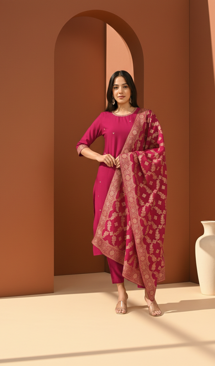 Pink Vatican Fabric Kurta Set For Women|K22_1