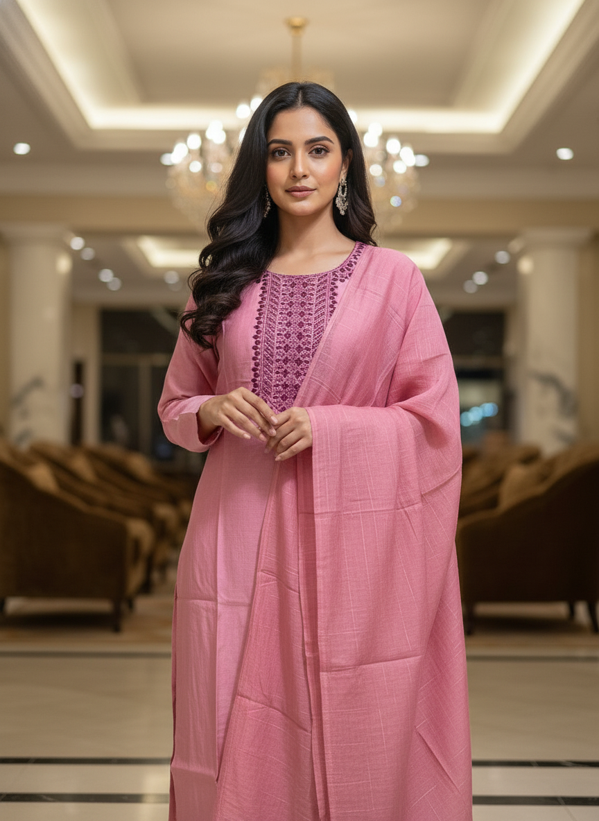 Peach Cotton solid Salwar Suit with Dupatta| AS-00174