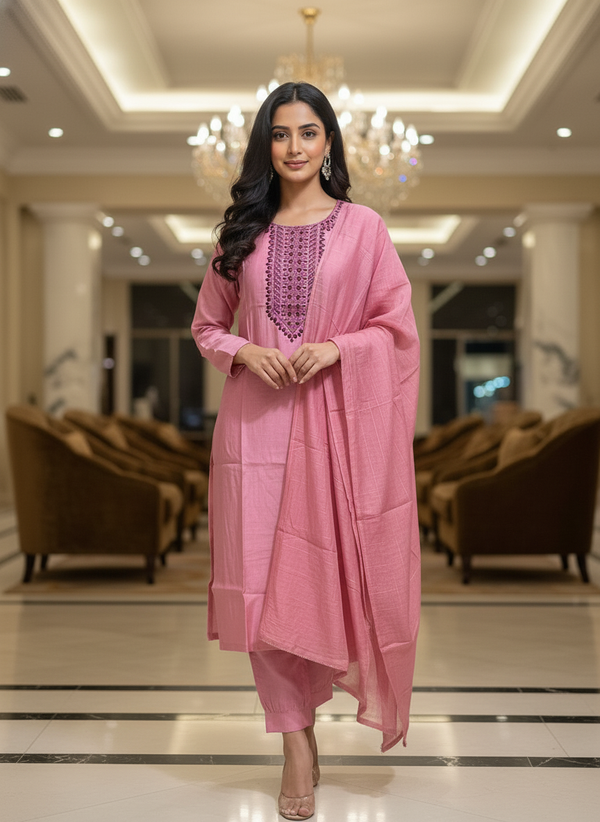 Peach Cotton solid Salwar Suit with Dupatta| AS-00174