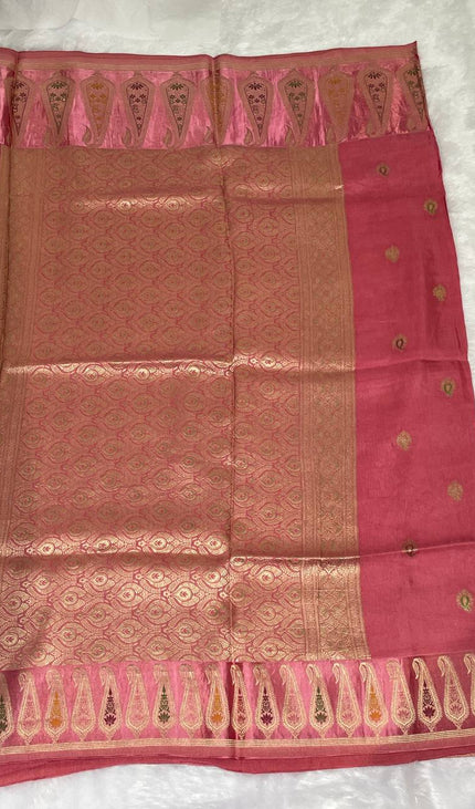 Premium Pink Crepe Silk Saree with Rich Paisley Border|DS1