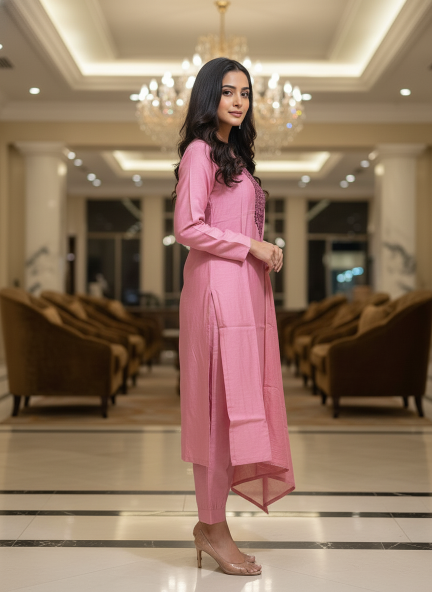 Peach Cotton solid Salwar Suit with Dupatta| AS-00174