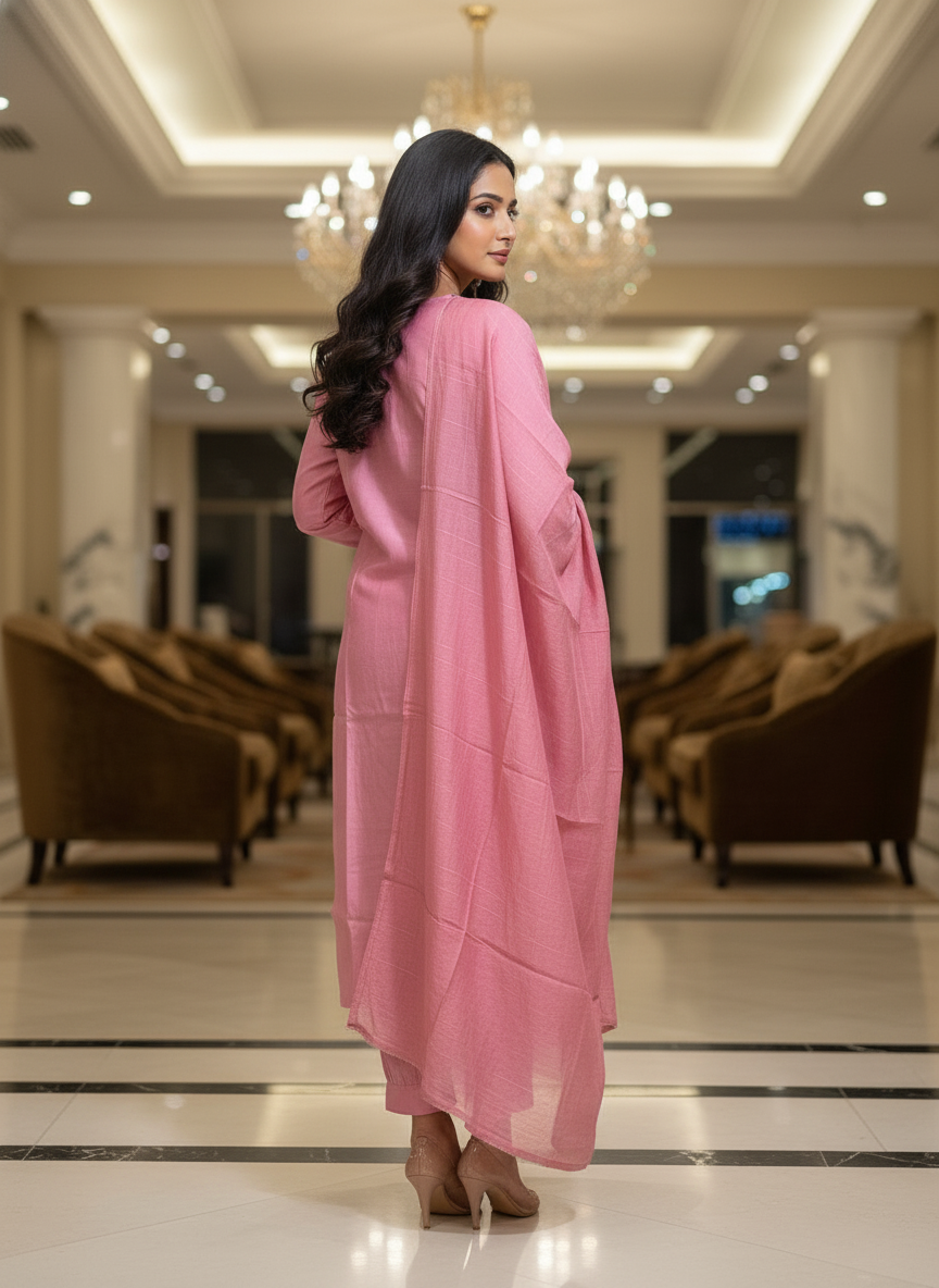 Peach Cotton solid Salwar Suit with Dupatta| AS-00174