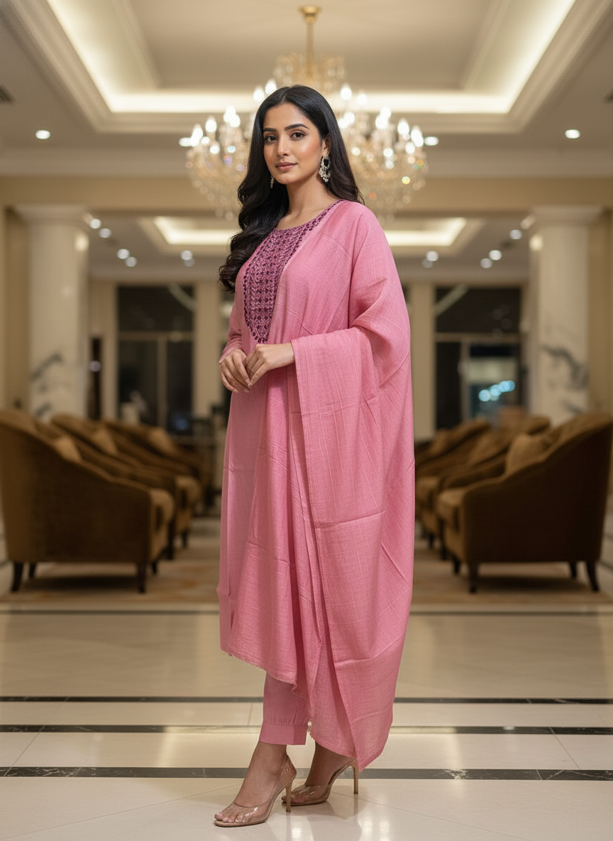 Peach Cotton solid Salwar Suit with Dupatta| AS-00174