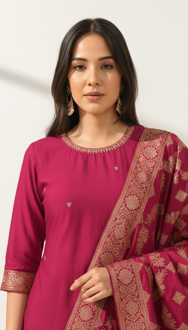 Pink Vatican Fabric Kurta Set For Women|K22_1