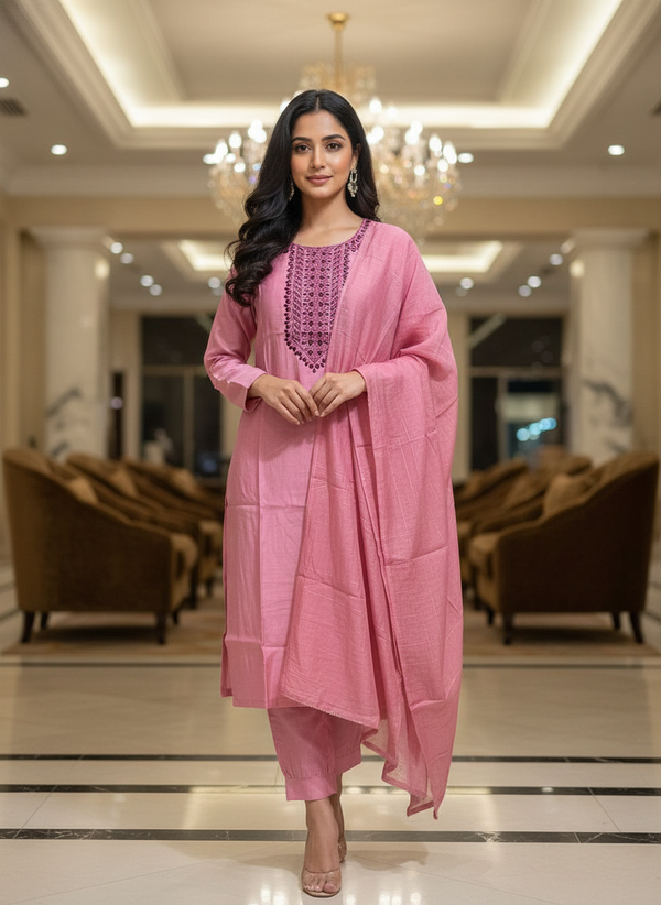 Peach Cotton solid Salwar Suit with Dupatta| AS-00174