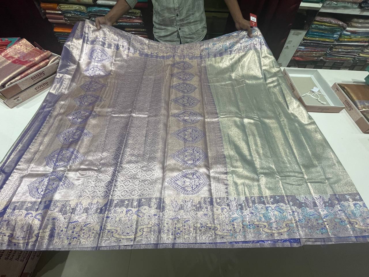 Beige  Kanchipuram Silk Saree With Butta Design| AS-00141