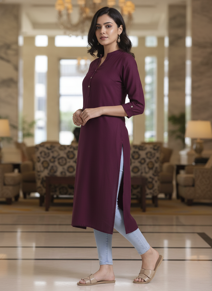 White solid  straight cut kurta | AS-00167