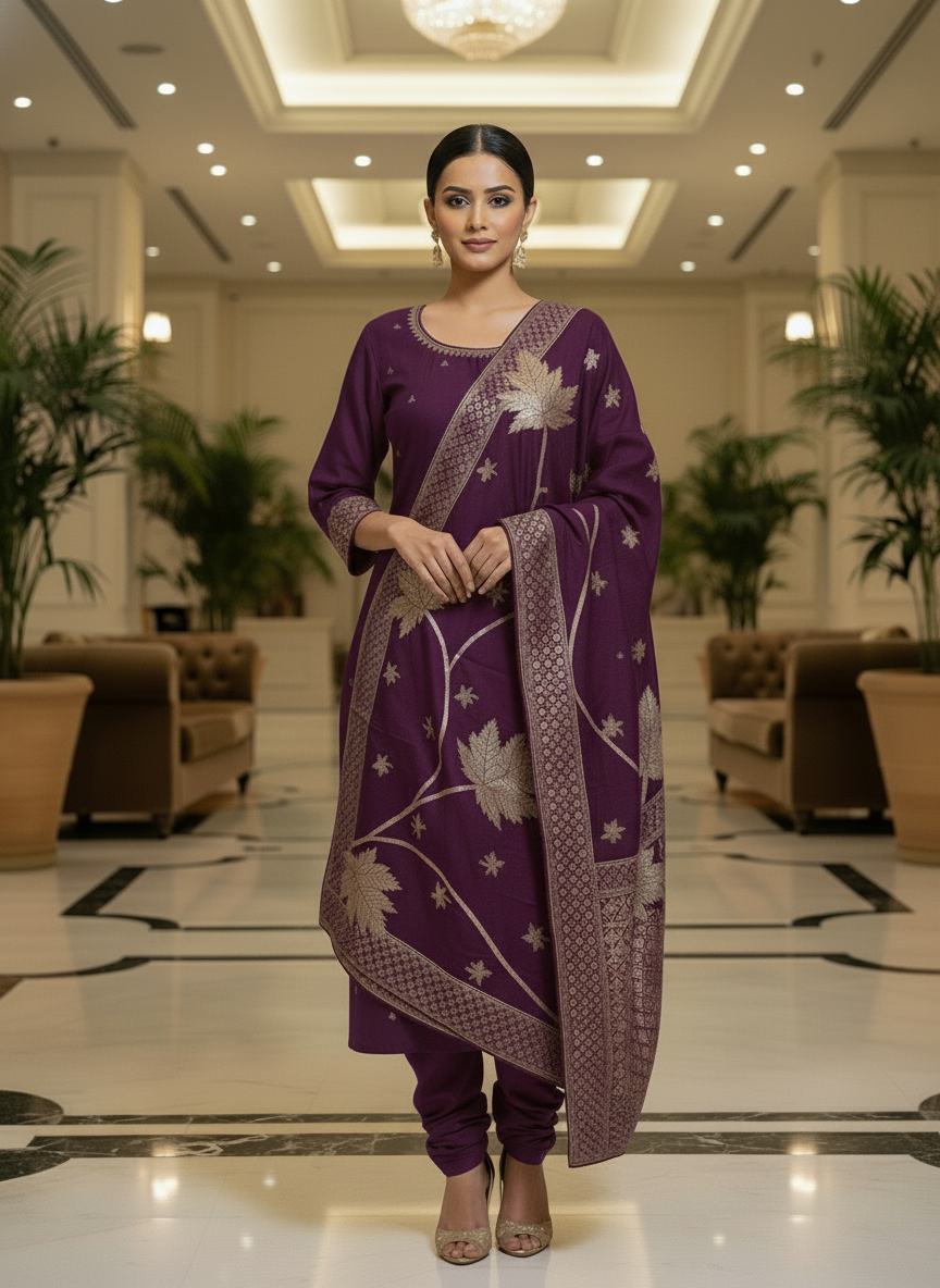 Elegant Purple Kurta Set with Banarasi Dupatta| AS-00203