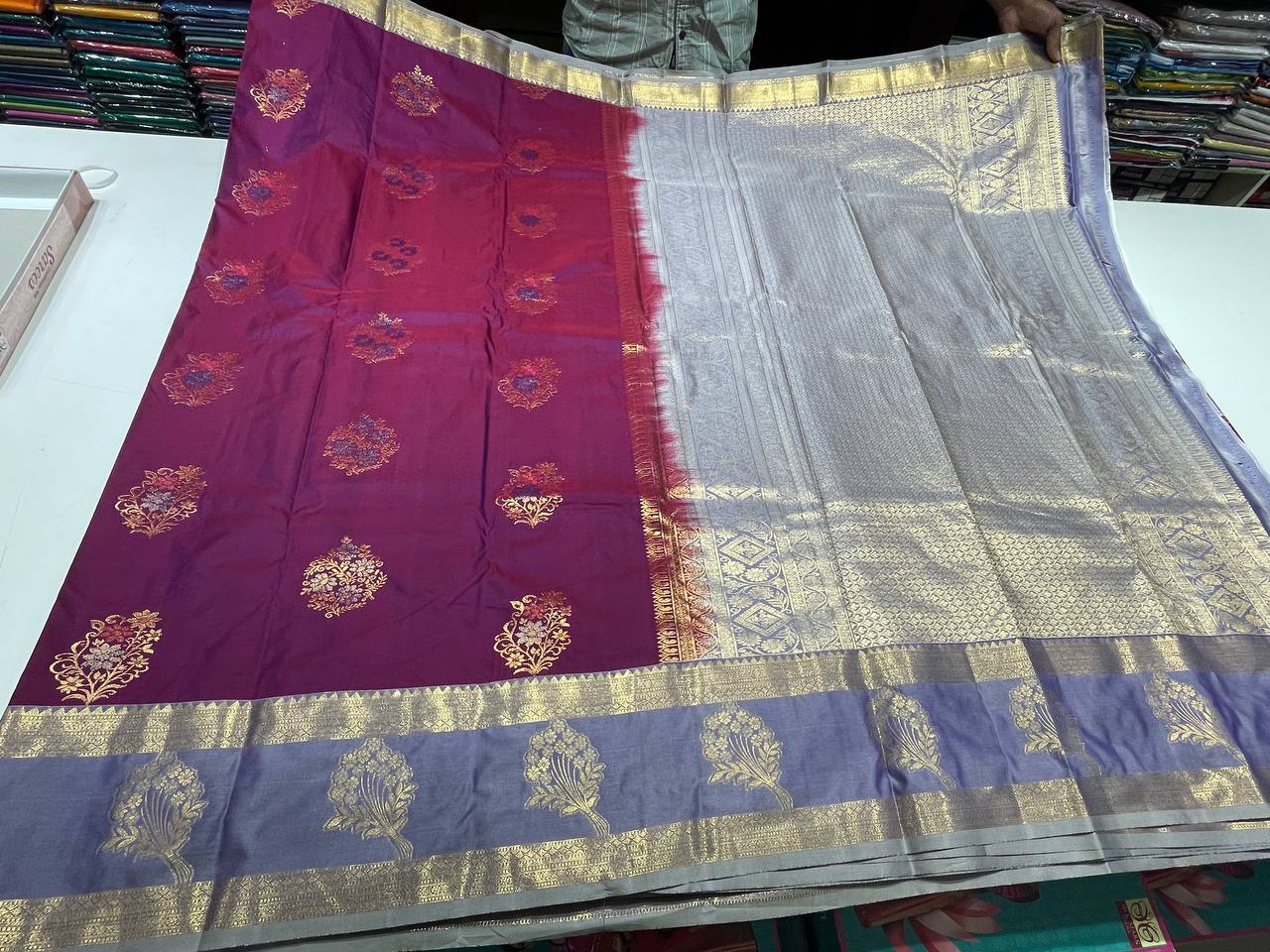 Purple Kanchipuram Silk Saree With Butta Design| AS-00124