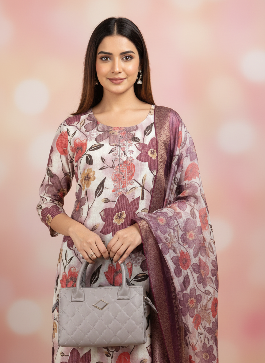 Purple Printed Kurti Set For Women| AS-00201