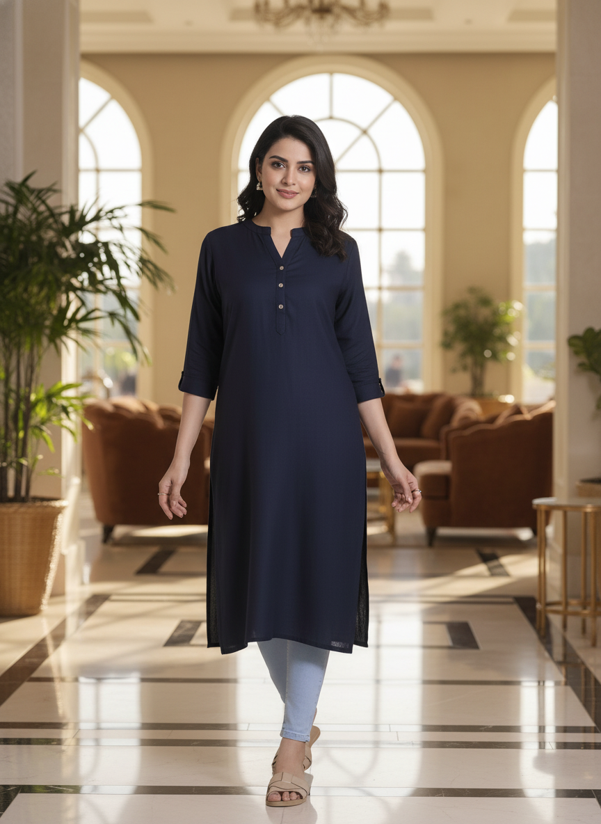 White solid  straight cut kurta | AS-00167