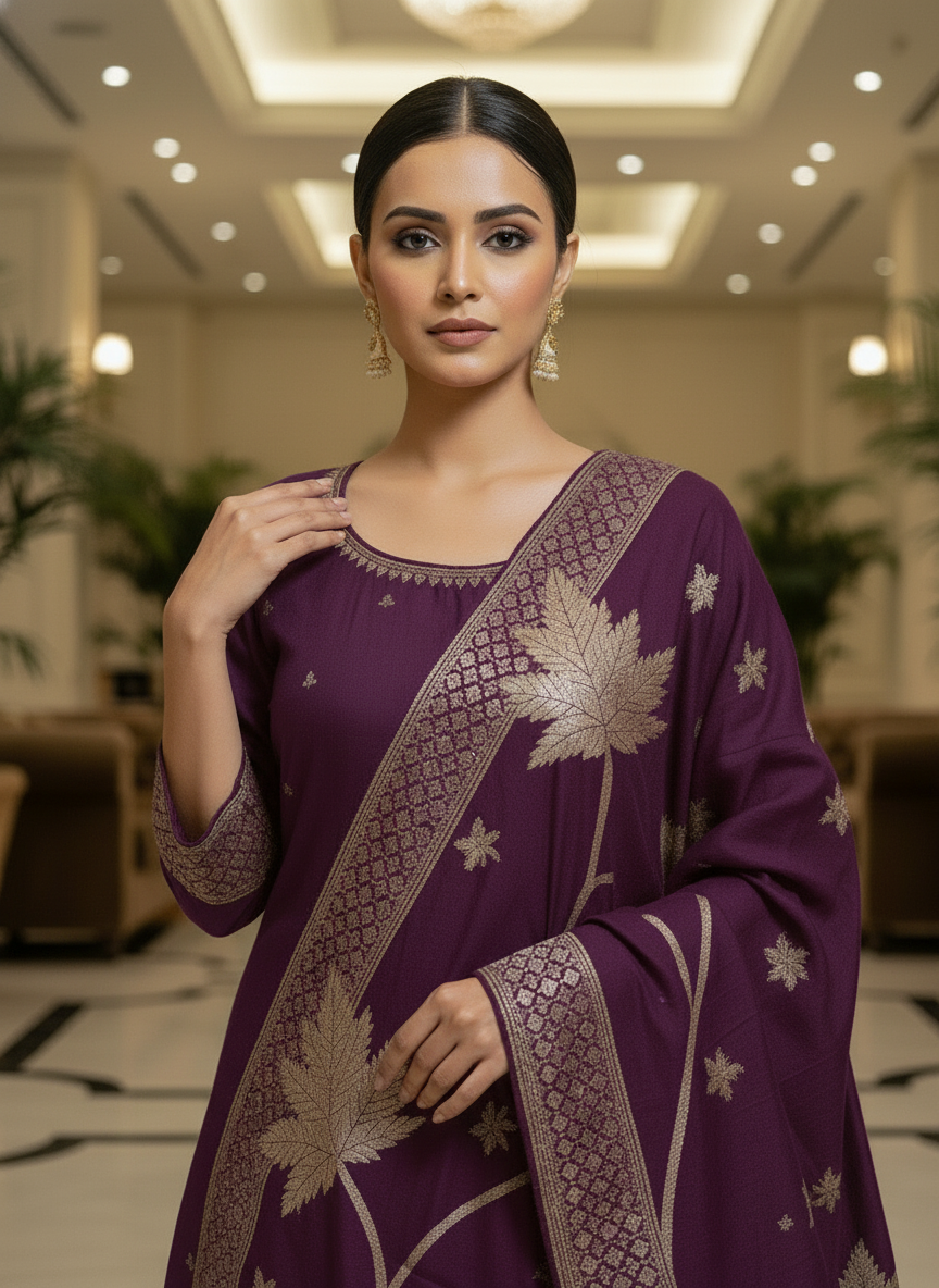 Elegant Purple Kurta Set with Banarasi Dupatta| AS-00203