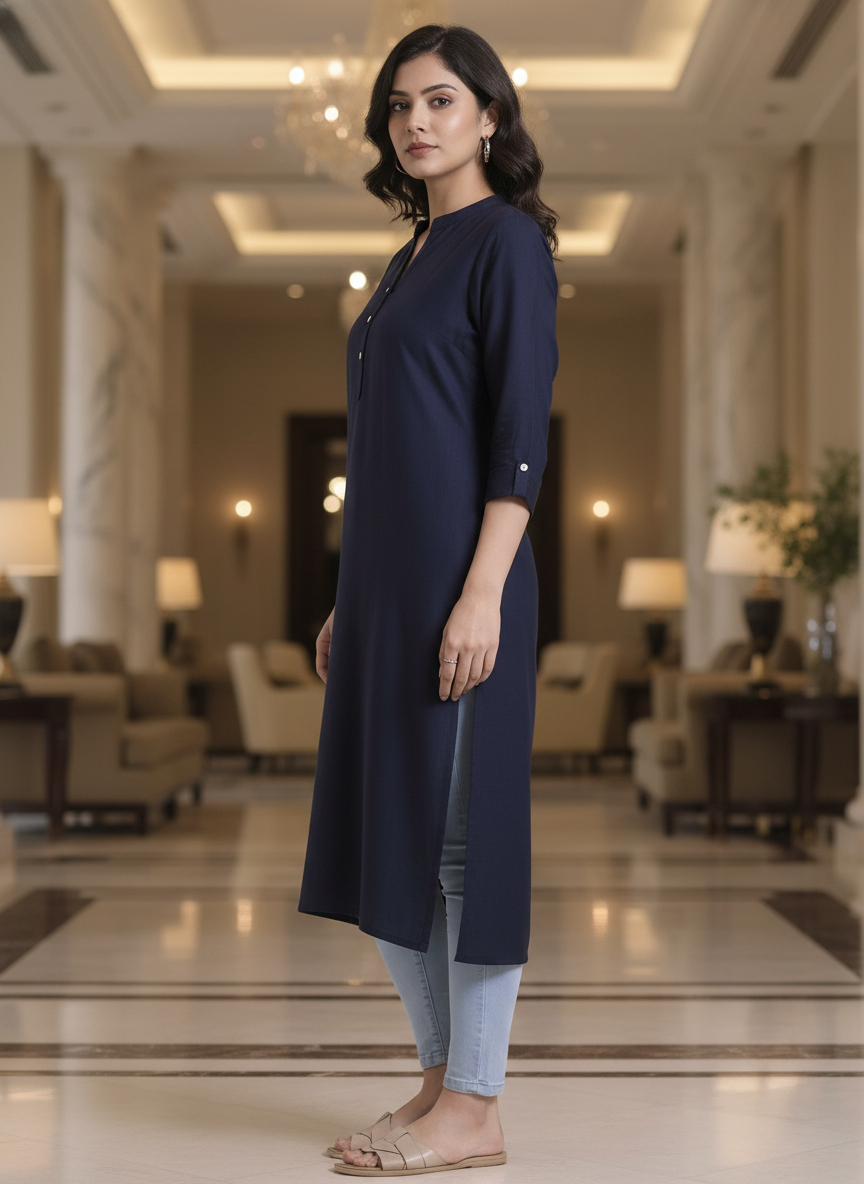 White solid  straight cut kurta | AS-00167