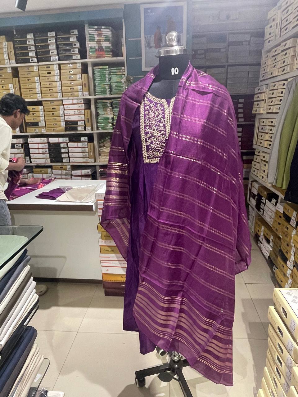 Purple Cotton Printed Anarkali  with Dupatta| AS-00178