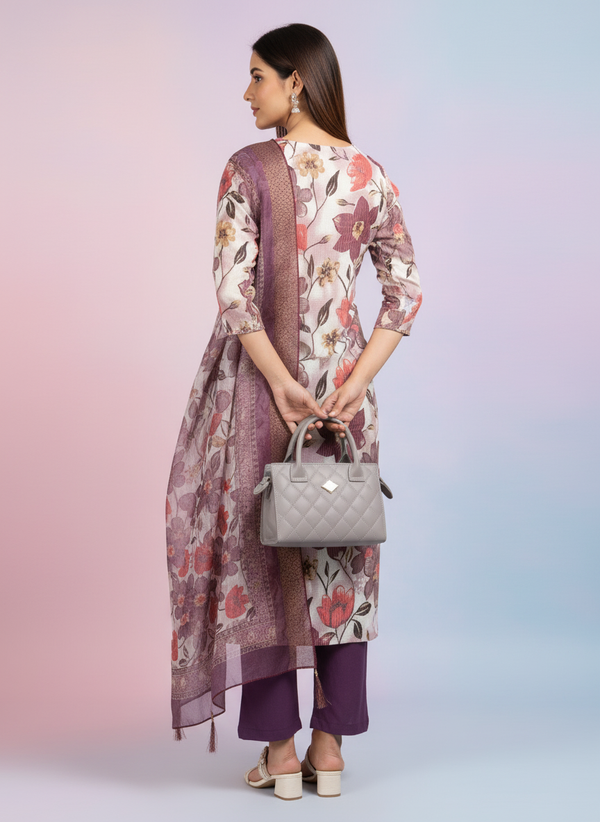 Purple Printed Kurti Set For Women| AS-00201