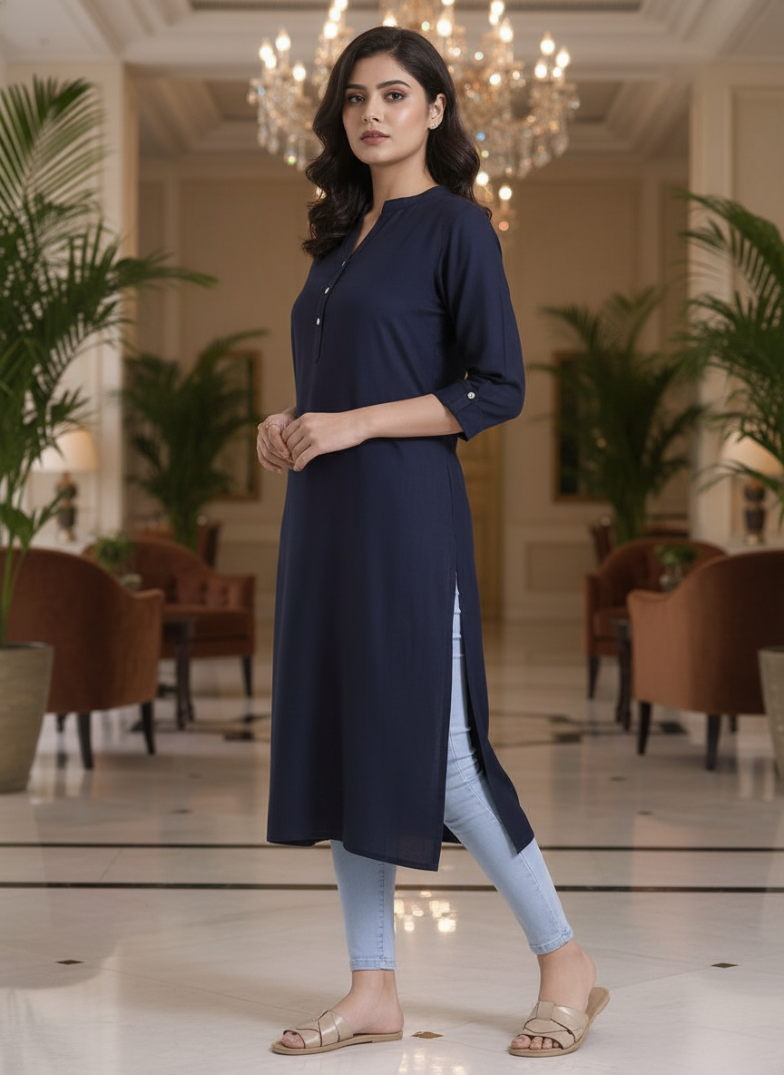 White solid  straight cut kurta | AS-00167