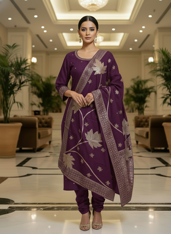 Elegant Purple Kurta Set with Banarasi Dupatta| AS-00203