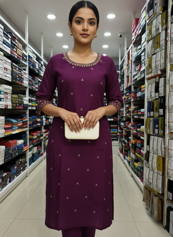 Elegant Purple Kurta Set with Banarasi Dupatta| AS-00203