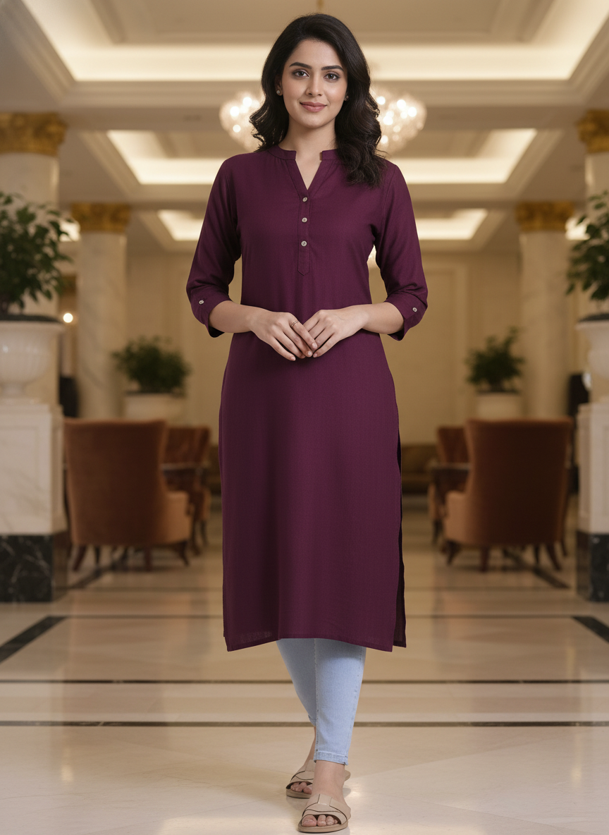 White solid  straight cut kurta | AS-00167