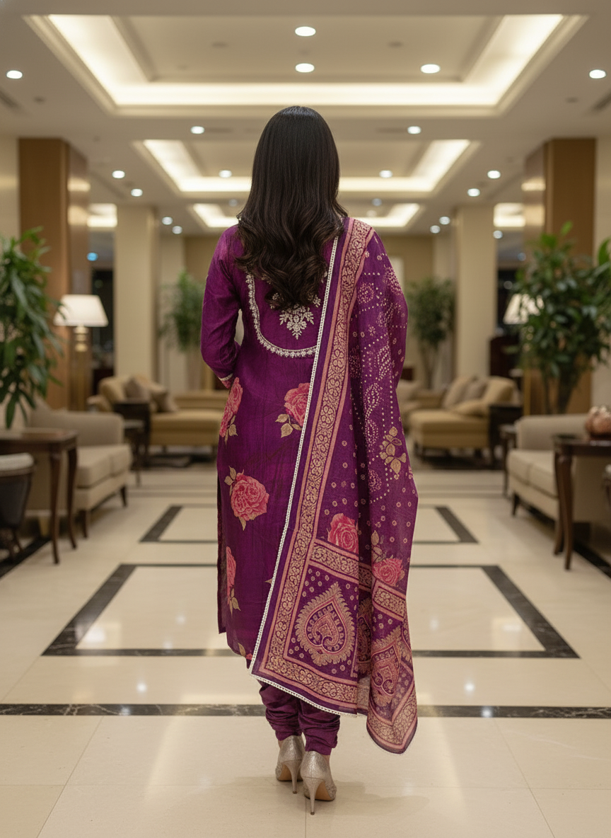 Purple Cotton Printed Salwar Suit with Dupatta| AS-00177