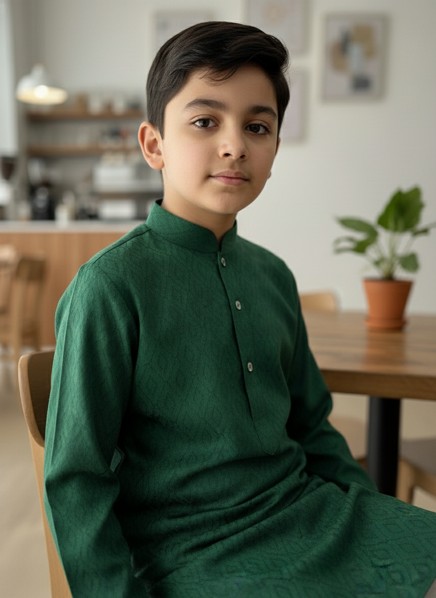Rama green print Kurta with white Pajama Set For Boys | AS-K5