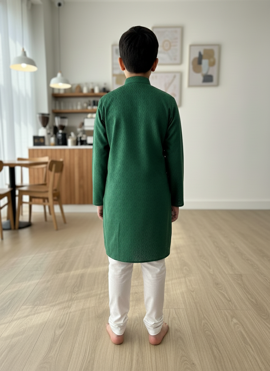 Rama green print Kurta with white Pajama Set For Boys | AS-K5