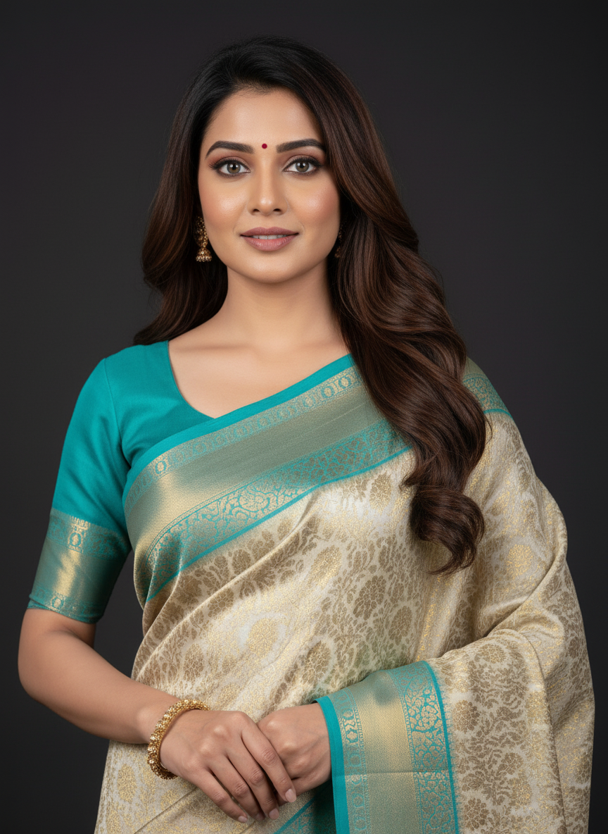Rama Green Kanchipuram Silk Saree With Butta Design| AS-00119