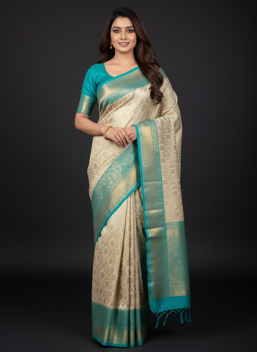 Rama Green Kanchipuram Silk Saree With Butta Design| AS-00119