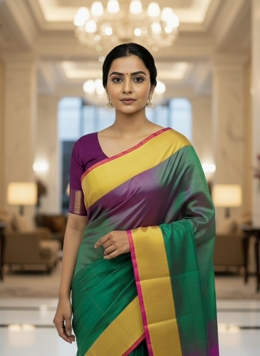 Pure Kancheepuram Silk Saree with Multi Zari  | AS-0057