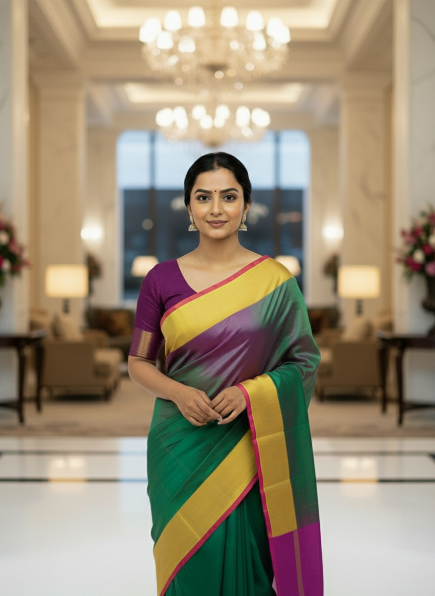 Pure Kancheepuram Silk Saree with Multi Zari  | AS-0057