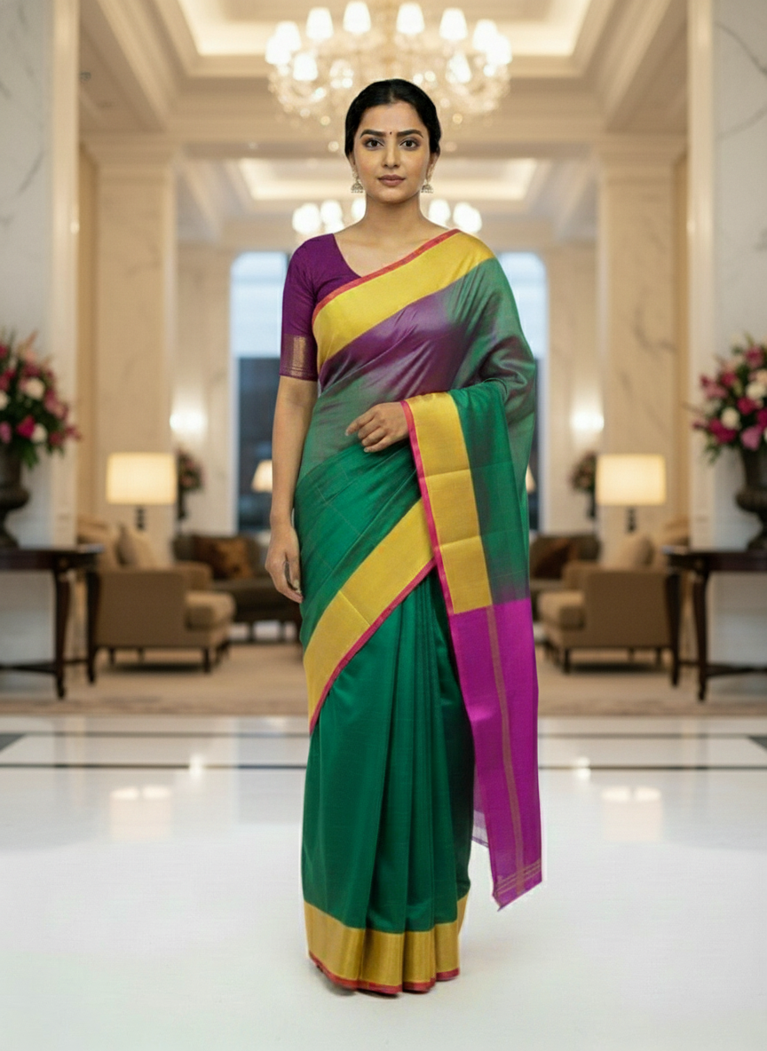 Pure Kancheepuram Silk Saree with Multi Zari  | AS-0057