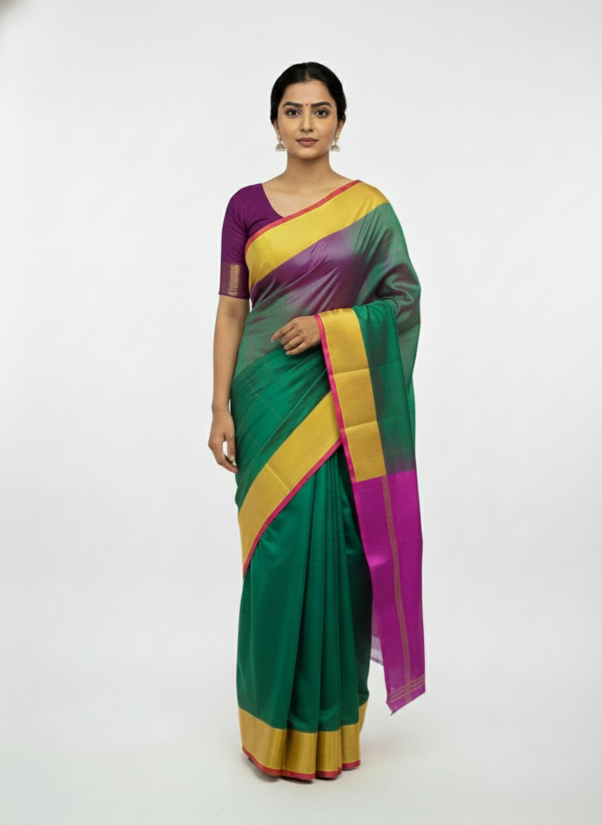 Pure Kancheepuram Silk Saree with Multi Zari  | AS-0057